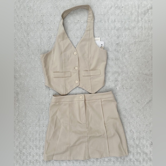 NWT- COMMENSE Button Front Halter Neck Backless Vest Blazer With Skirt Set - Picture 2 of 11